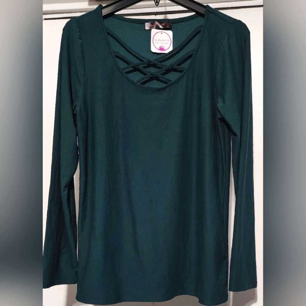 Shiela Rose Criss Cross Emerald Green Top Large- New With Tags